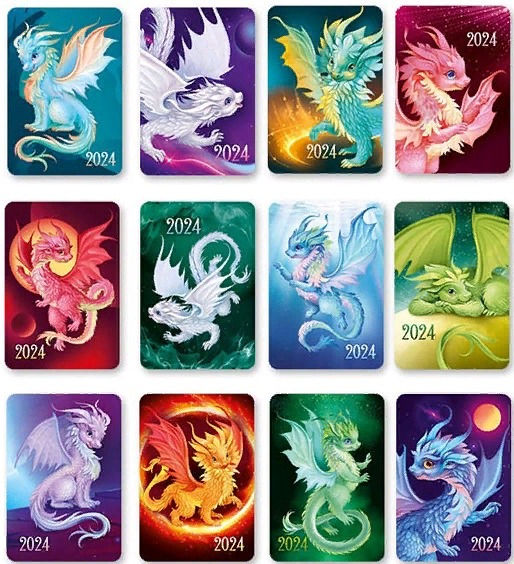 карманные календарики Дракончики символы нового 2024 года
